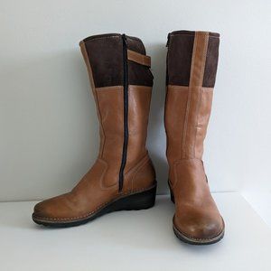 Ecco Comfort Wedge Boots Womens EU 39 Brown Suede & Smooth Leather Casual Zip